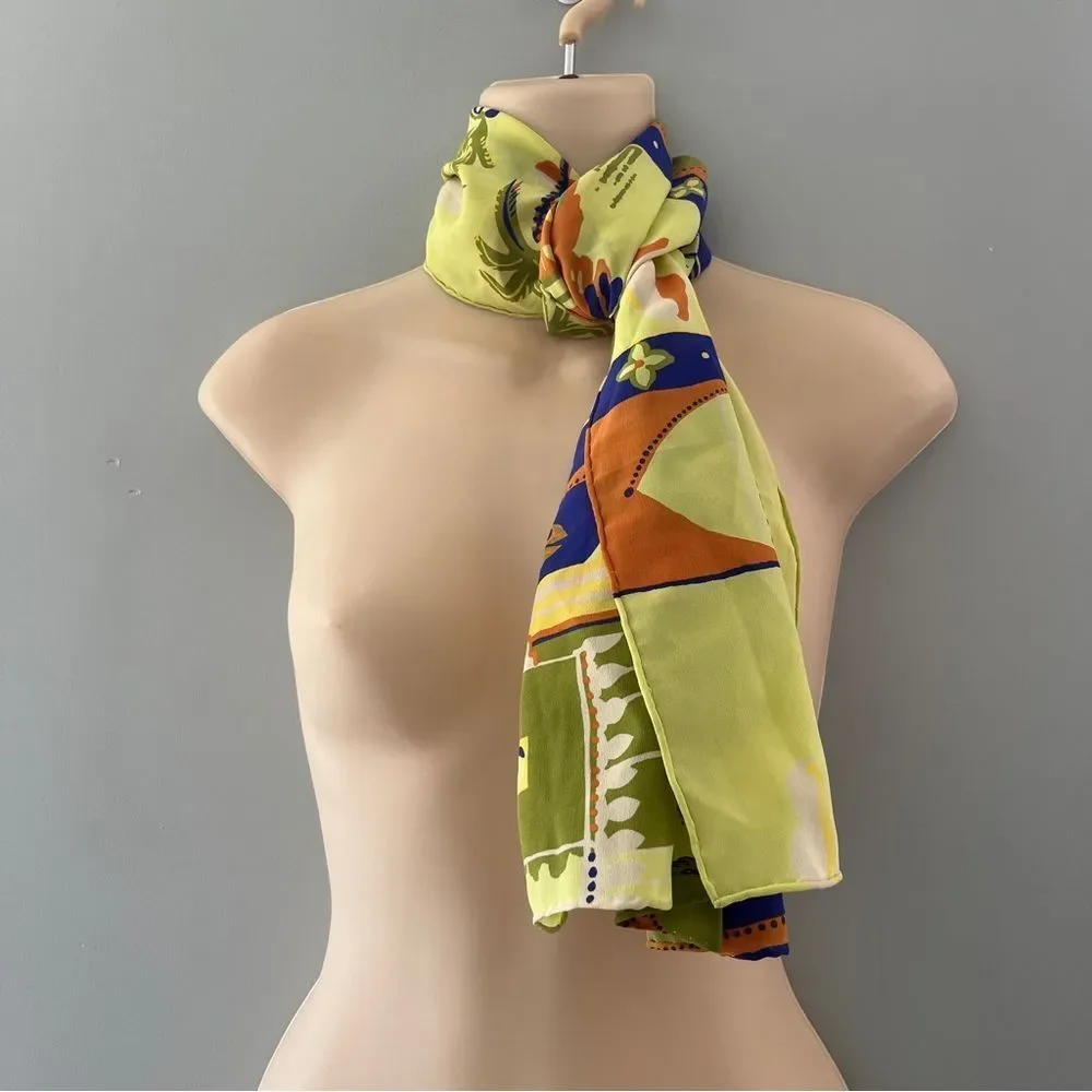Colorful silk feel scarf tropical